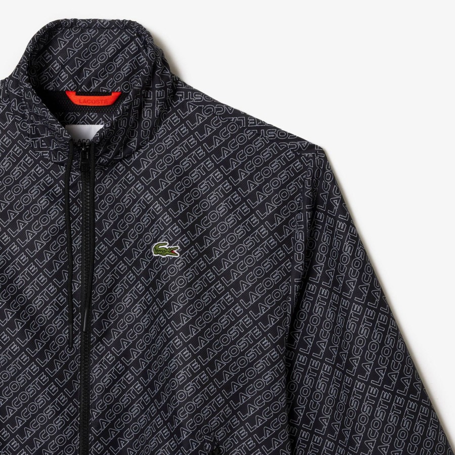 Women Lacoste Jackets & Coats | High Neck Zip Front Monogram Print Jacket Black 031