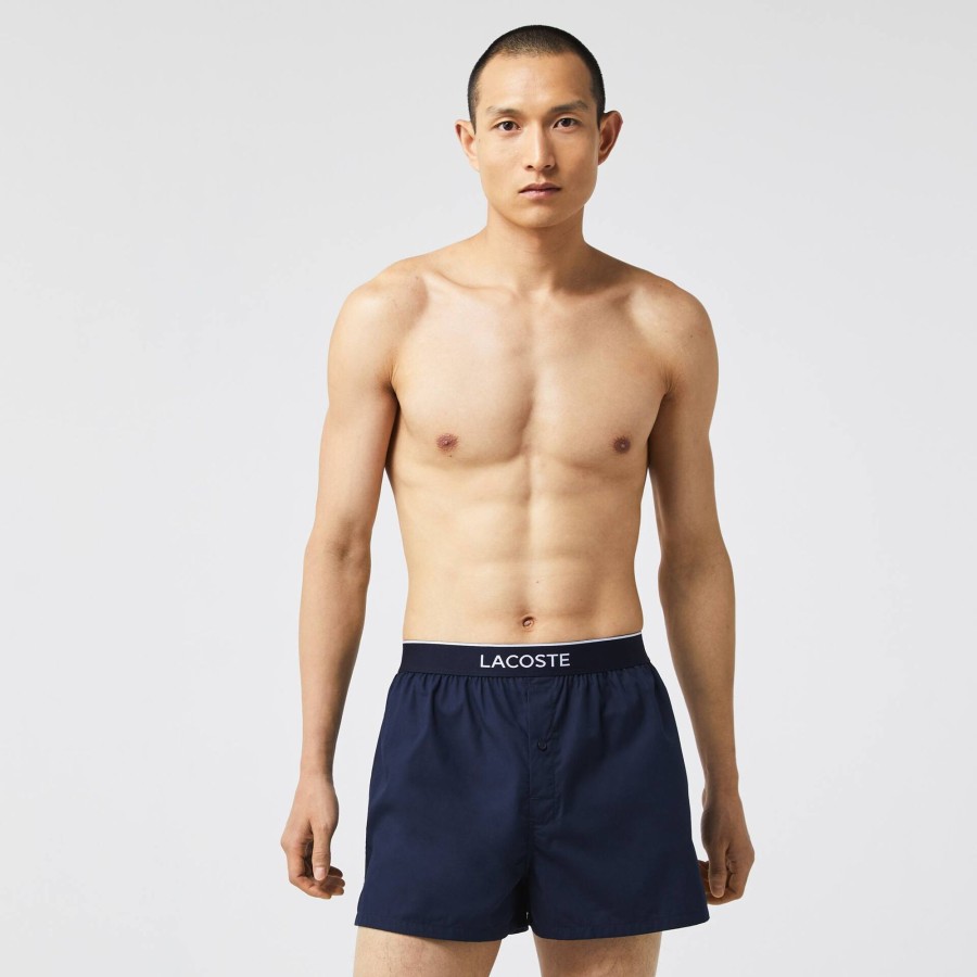 Men Lacoste Underwear & Lounge Wear | Men'S Lacoste Cotton Poplin Boxer Three-Pack Navy Blue / Blue / Navy Blue