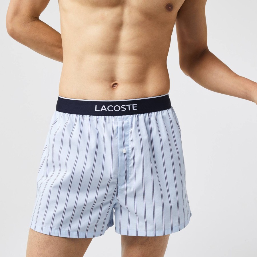 Men Lacoste Underwear & Lounge Wear | Men'S Lacoste Cotton Poplin Boxer Three-Pack Navy Blue / Blue / Navy Blue