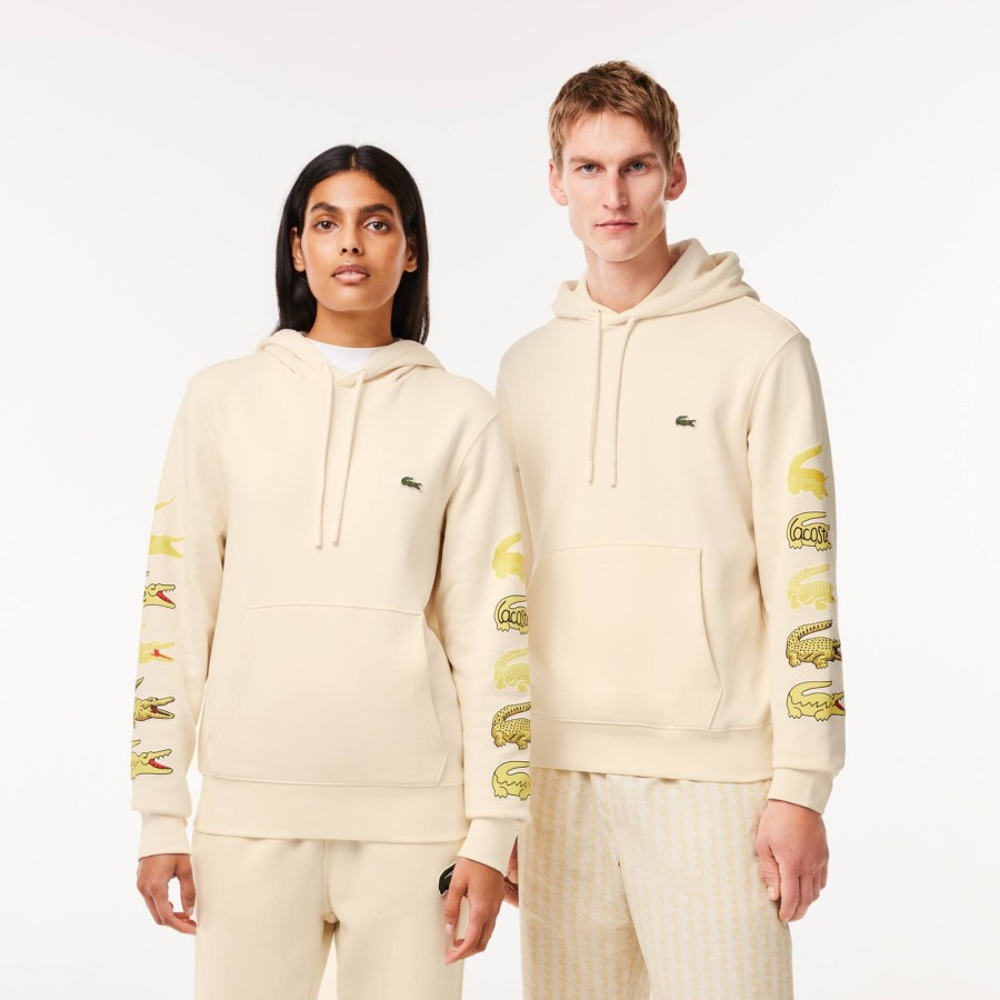 Women Lacoste Sweatshirts | Contrast Crocodile Hoodie Ecru White Xfj