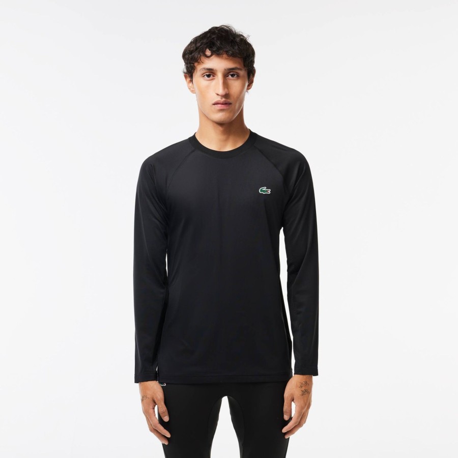 Men Lacoste Fitness & Training | Long Sleeved Stretch Jersey Sport T-Shirt Black