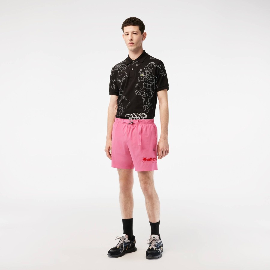 Men Lacoste Swimwear | Men'S Lacoste Quick Dry Logo Stripe Swim Trunks Reseda Pink