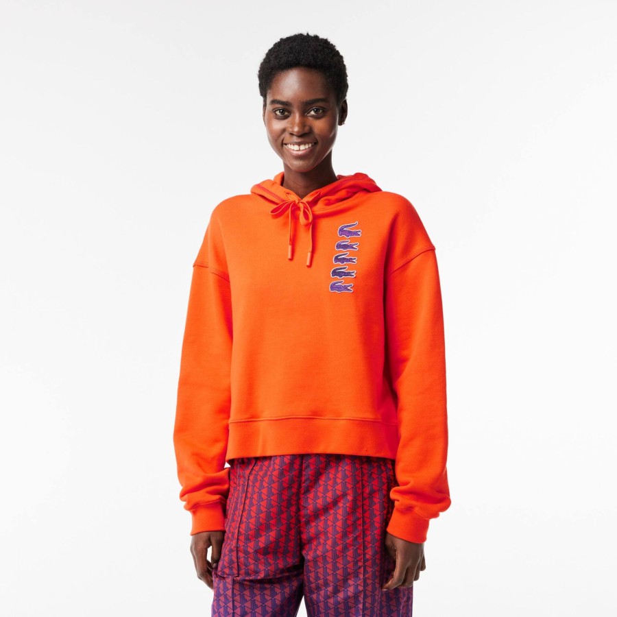 Women Lacoste Sweatshirts | Iconic Croc Hoodie Dark Orange Sji