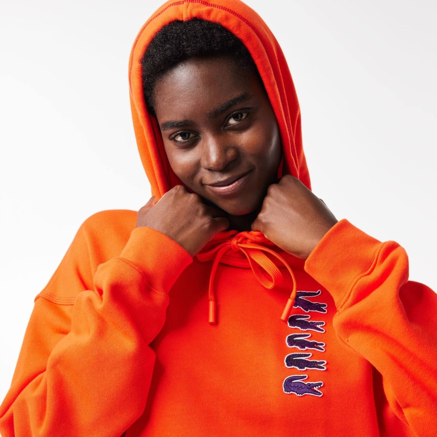 Women Lacoste Sweatshirts | Iconic Croc Hoodie Dark Orange Sji