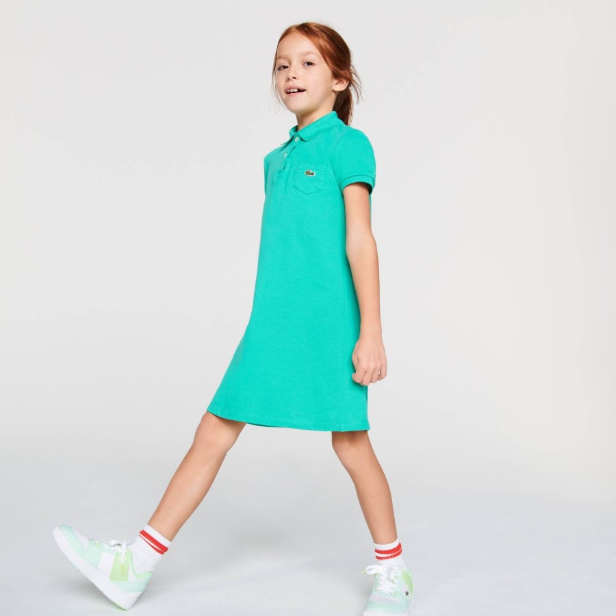 Kids Lacoste Girl Clothing | Girl'S Polo-Style Cotton Dress Turquoise Nrj