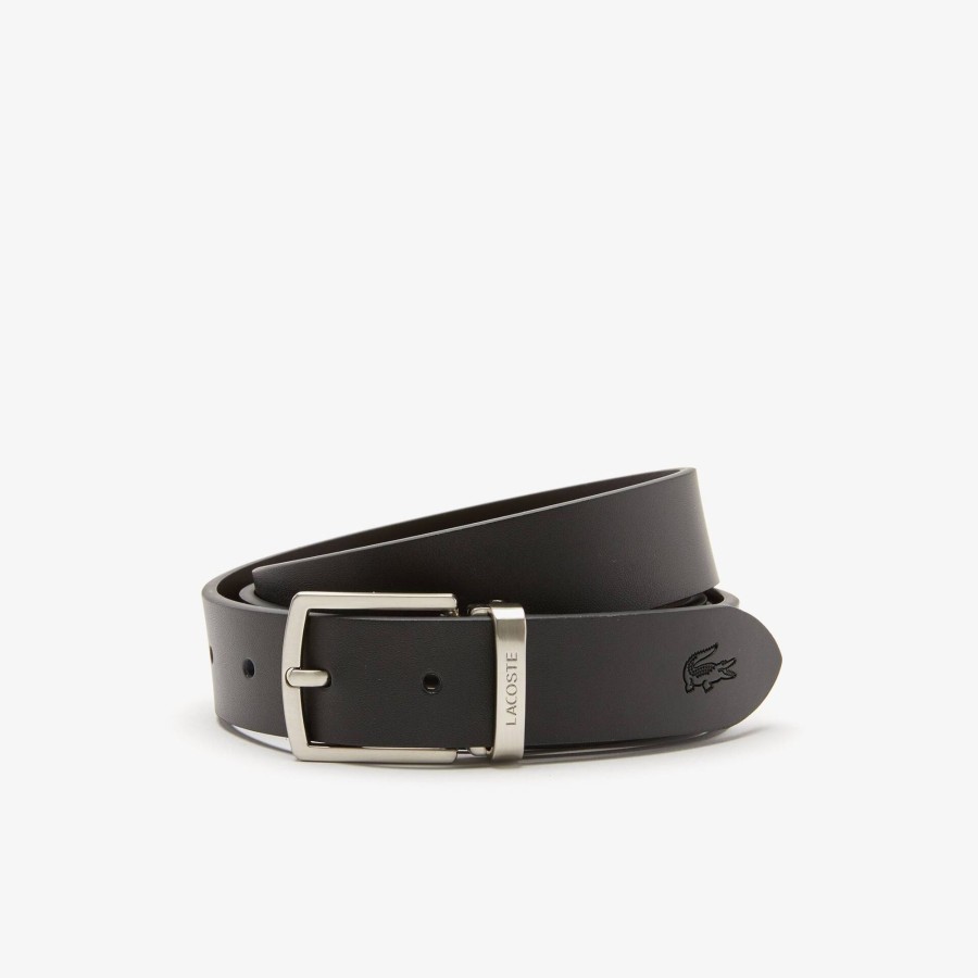 Men Lacoste Belts | Men'S Lacoste Pin And Flat Buckle Belt Gift Set Noir Marron