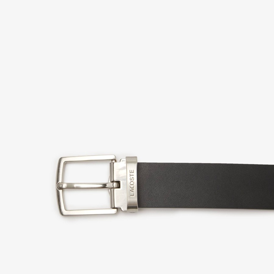 Men Lacoste Belts | Men'S Lacoste Pin And Flat Buckle Belt Gift Set Noir Marron