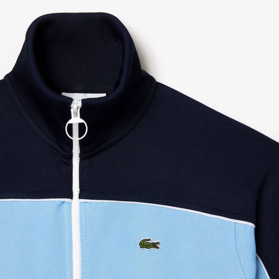 Women Lacoste Tracksuits | Paris Zipped Colourblock Cotton Pique Sweatshirt Blue / Navy Blue Cm9