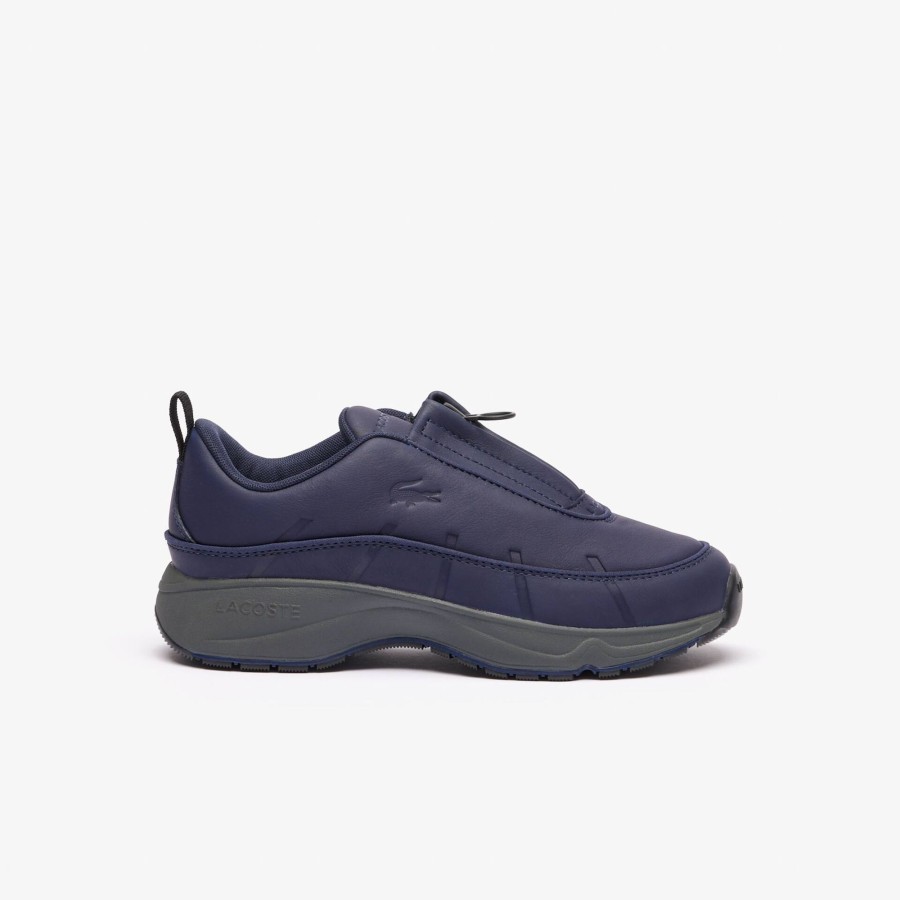 Women Lacoste Sneakers | Women'S Audyssor Zip Og Leather Trainers Navy / Dark Grey 8F7