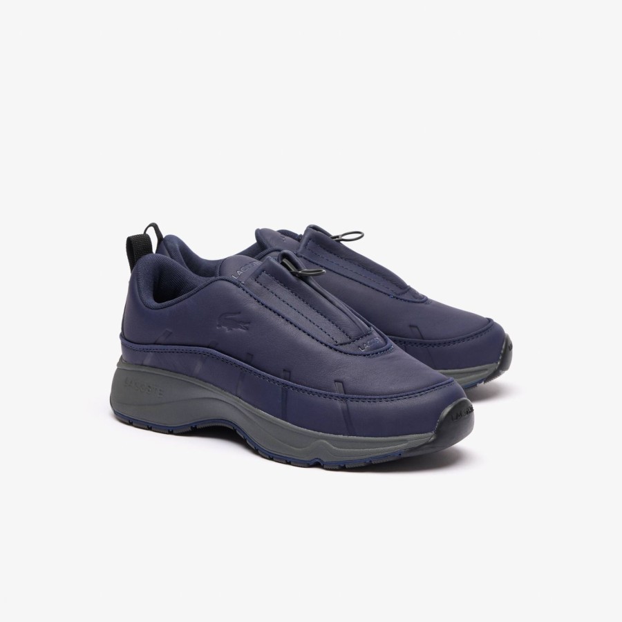 Women Lacoste Sneakers | Women'S Audyssor Zip Og Leather Trainers Navy / Dark Grey 8F7