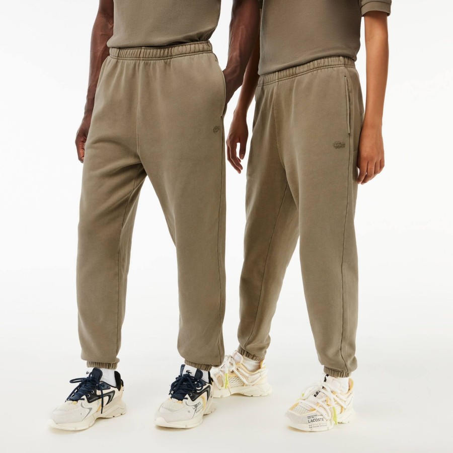 Women Lacoste Trousers & Shorts | Fleece Cotton Jogger Track Pants Khaki Green S3I