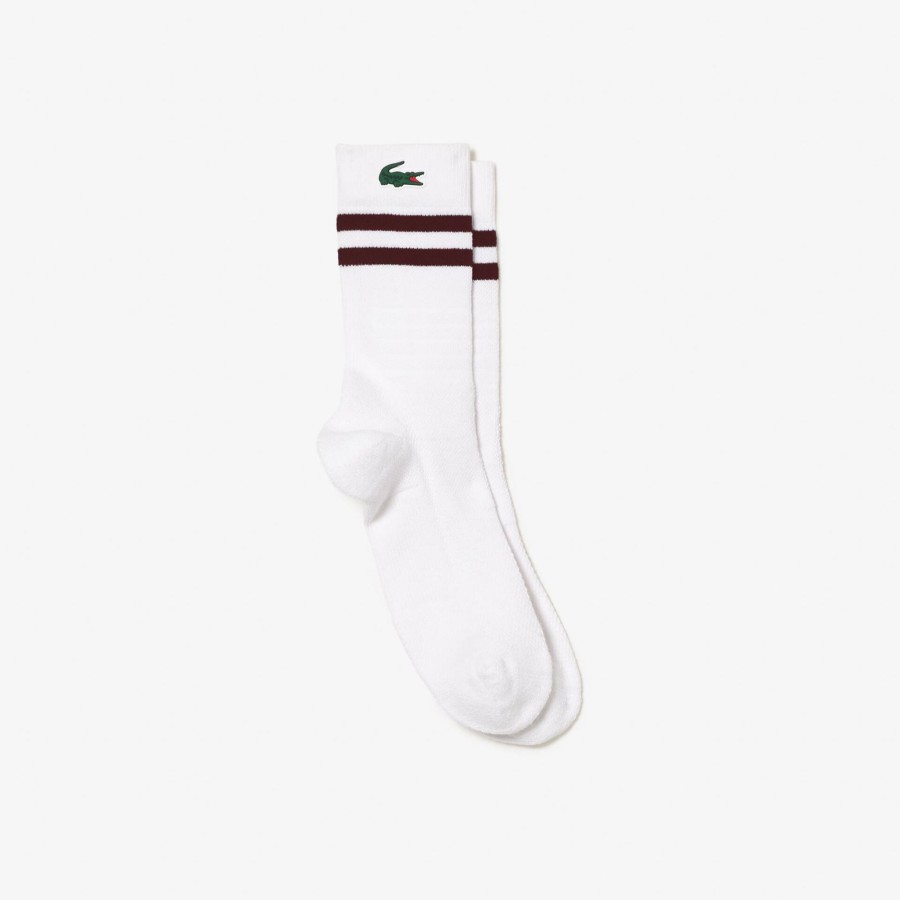 Men Lacoste Sport Clothing | Breathable Jersey Tennis Socks White / Bordeaux