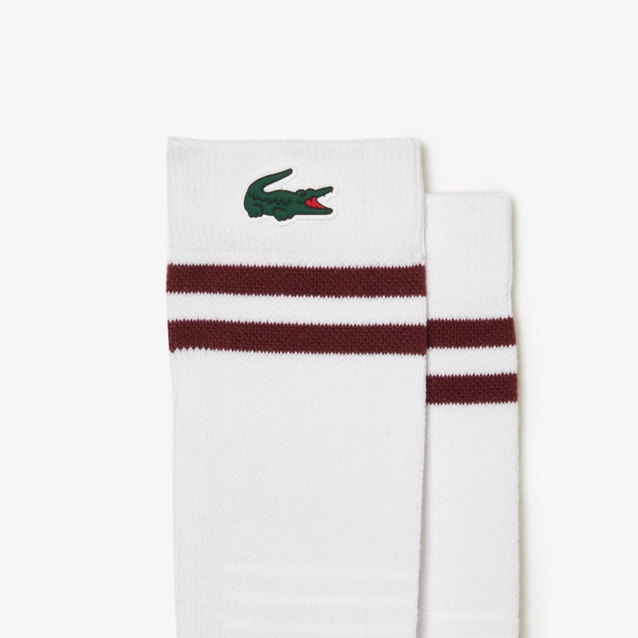 Men Lacoste Sport Clothing | Breathable Jersey Tennis Socks White / Bordeaux