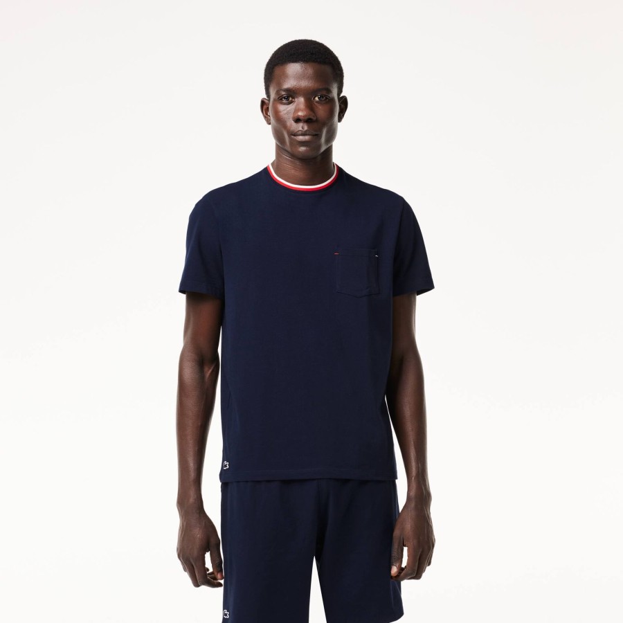 Men Lacoste Underwear & Lounge Wear | Contrast Neck Pyjama Top Navy Blue