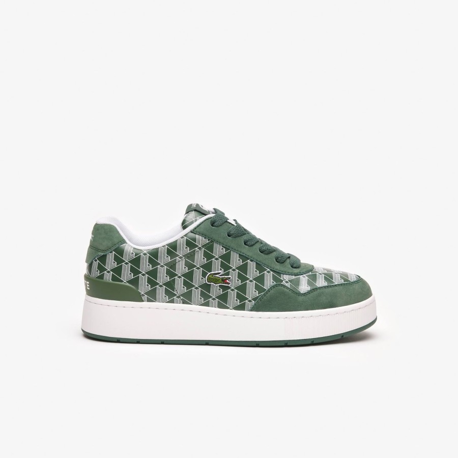 Men Lacoste Sneakers | Men'S Ace Clip Leather Monogram Trainers Green & White