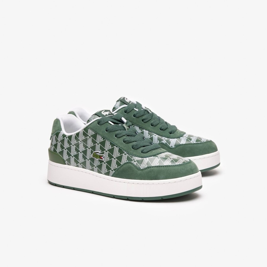 Men Lacoste Sneakers | Men'S Ace Clip Leather Monogram Trainers Green & White