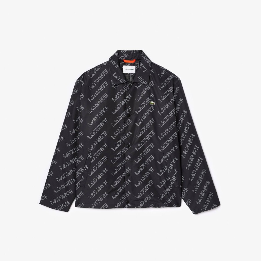 Men Lacoste Jackets & Coats | High-Neck Graphic Print Zipped Jacket Black