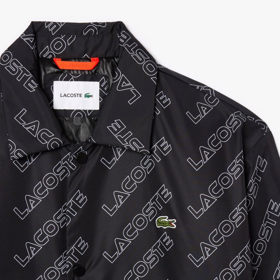 Men Lacoste Jackets & Coats | High-Neck Graphic Print Zipped Jacket Black