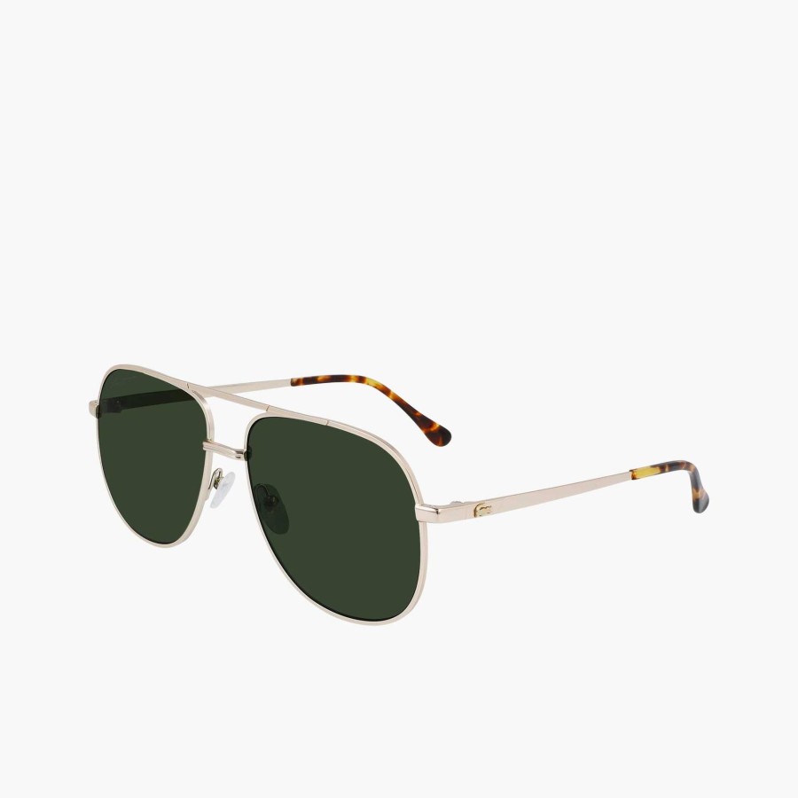 Women Lacoste Sunglasses | Navigator Metal Signature 101 Sunglasses Shiny Gold 714