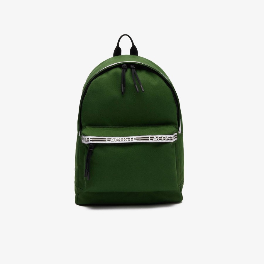 Women Lacoste Back Pack | Men'S Lacoste Neocroc Backpack With Zipped Logo Straps Vert Noir Blanc M75