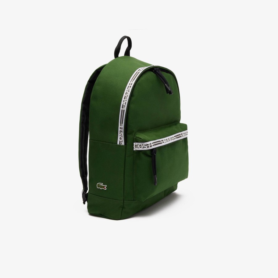 Women Lacoste Back Pack | Men'S Lacoste Neocroc Backpack With Zipped Logo Straps Vert Noir Blanc M75