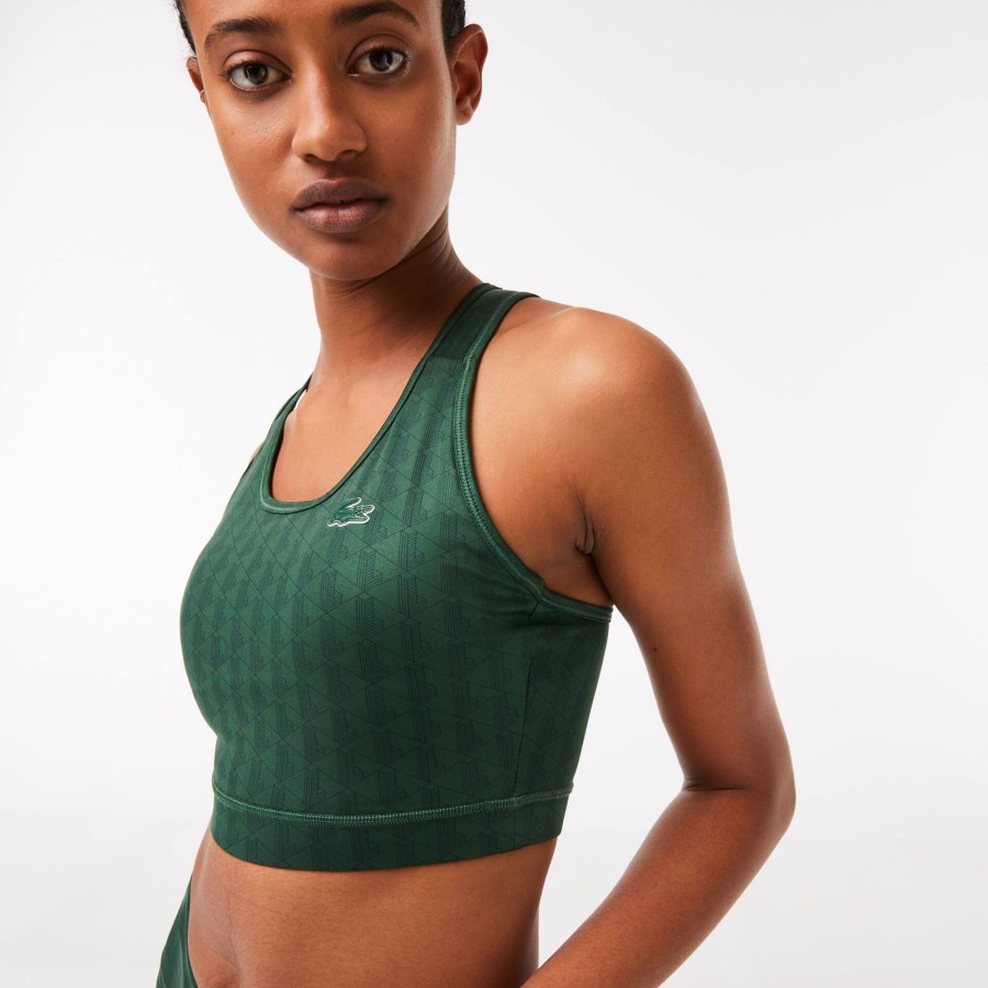 Women Lacoste Fitness & Training | Women'S Lacoste Sport Printed Sports Bra Green D1R