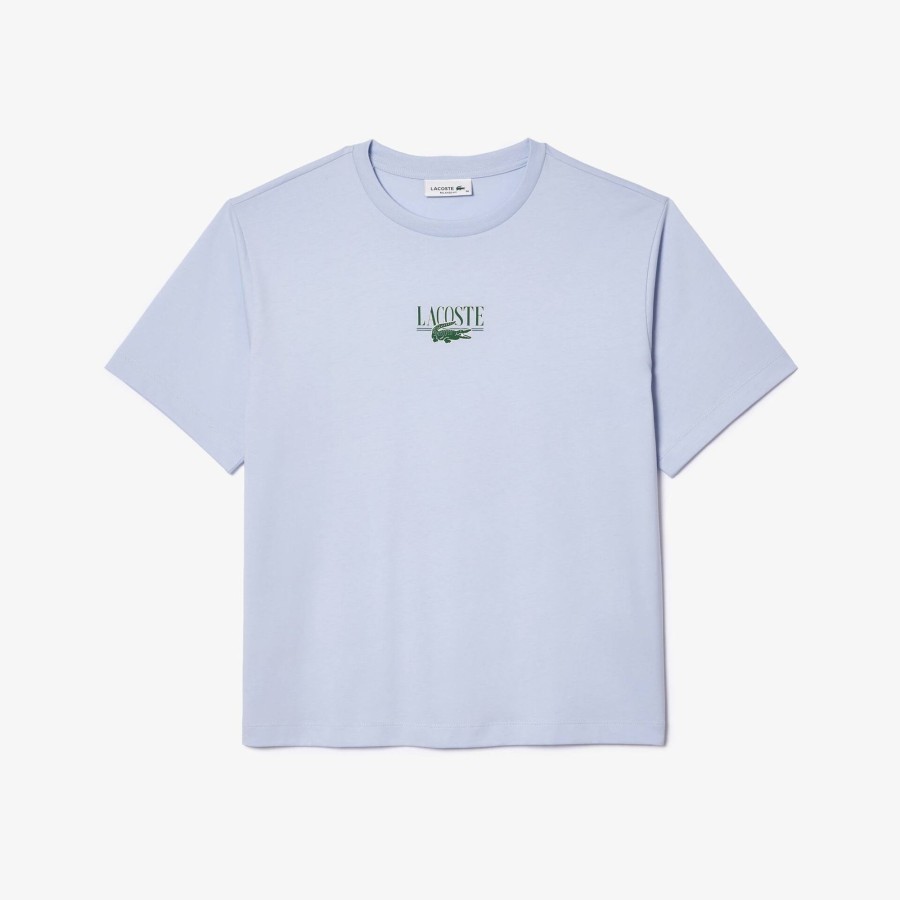 Women Lacoste T-Shirts | Lacoste Print Cotton Jersey T-Shirt Light Blue J2G