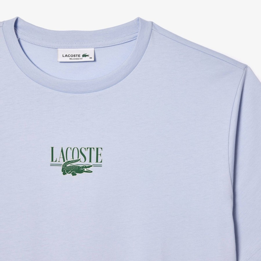 Women Lacoste T-Shirts | Lacoste Print Cotton Jersey T-Shirt Light Blue J2G