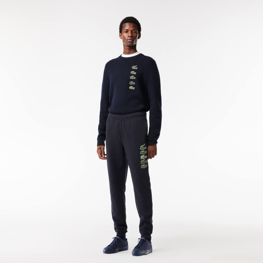 Men Lacoste Trousers & Shorts | Iconic Print Jogger Track Pants Navy Blue