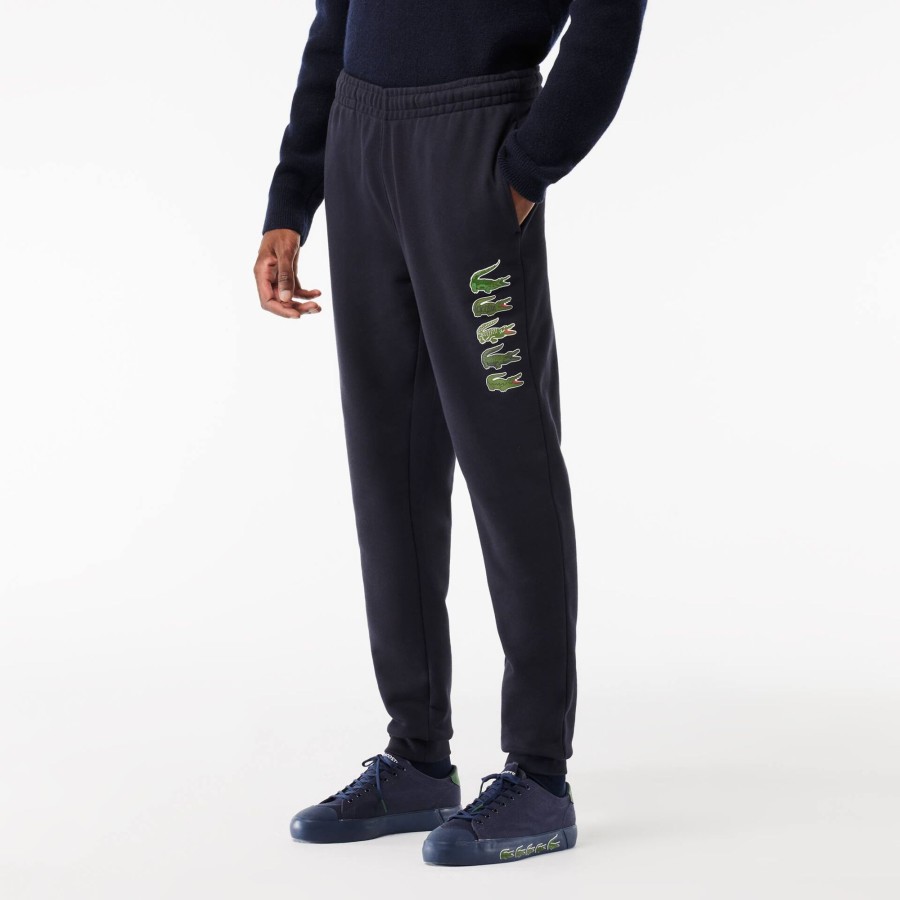 Men Lacoste Trousers & Shorts | Iconic Print Jogger Track Pants Navy Blue