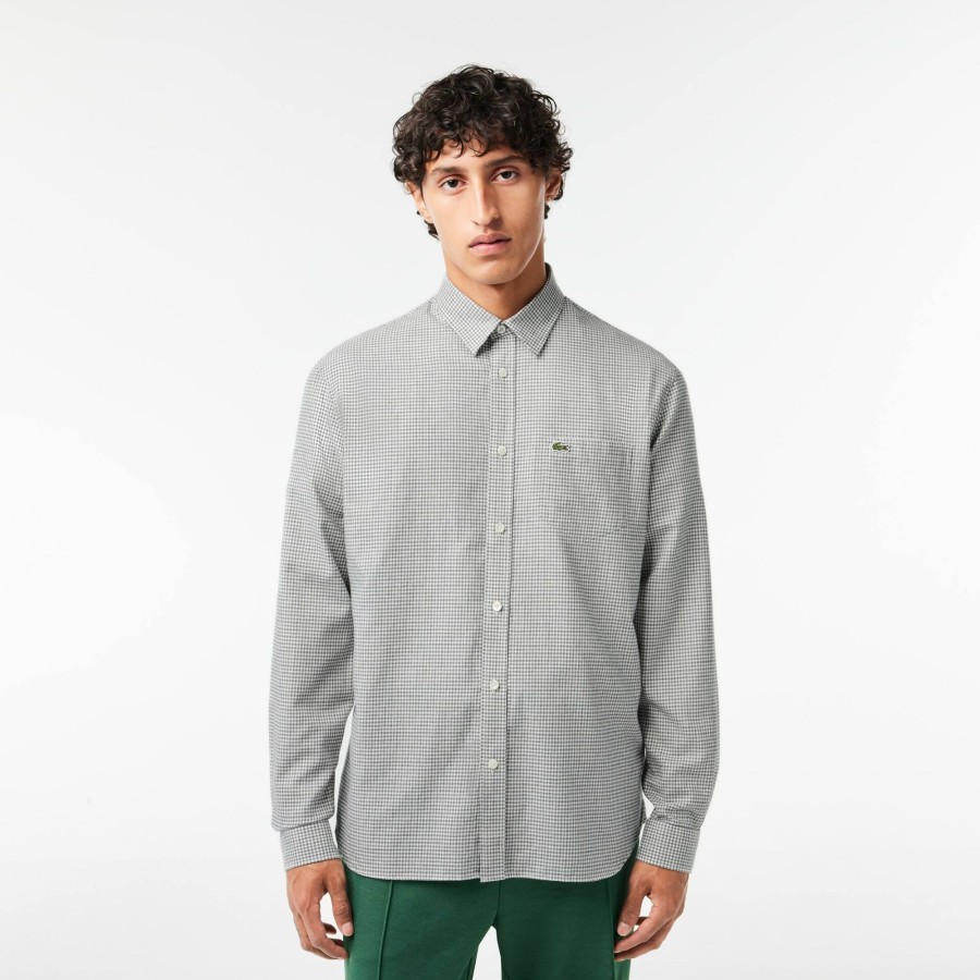 Men Lacoste Shirts | Cotton Flannel Checked Shirt Black / White