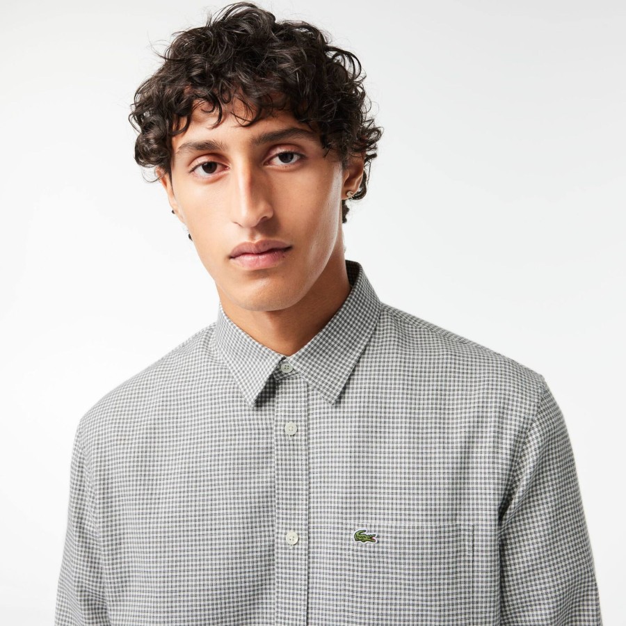 Men Lacoste Shirts | Cotton Flannel Checked Shirt Black / White