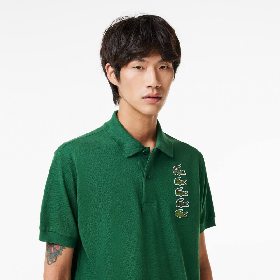 Men Lacoste Polo Shirts | Croc Badge Pique Polo Shirt Pine Green