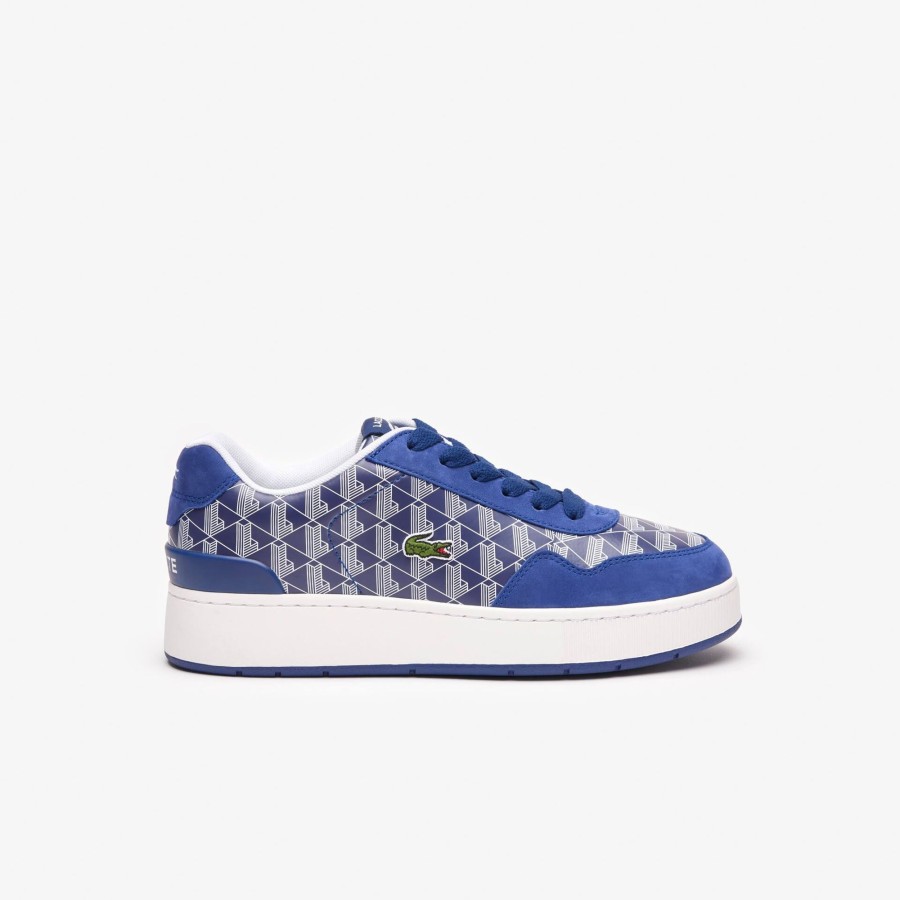 Men Lacoste Sneakers | Men'S Ace Clip Leather Monogram Trainers Navy & White