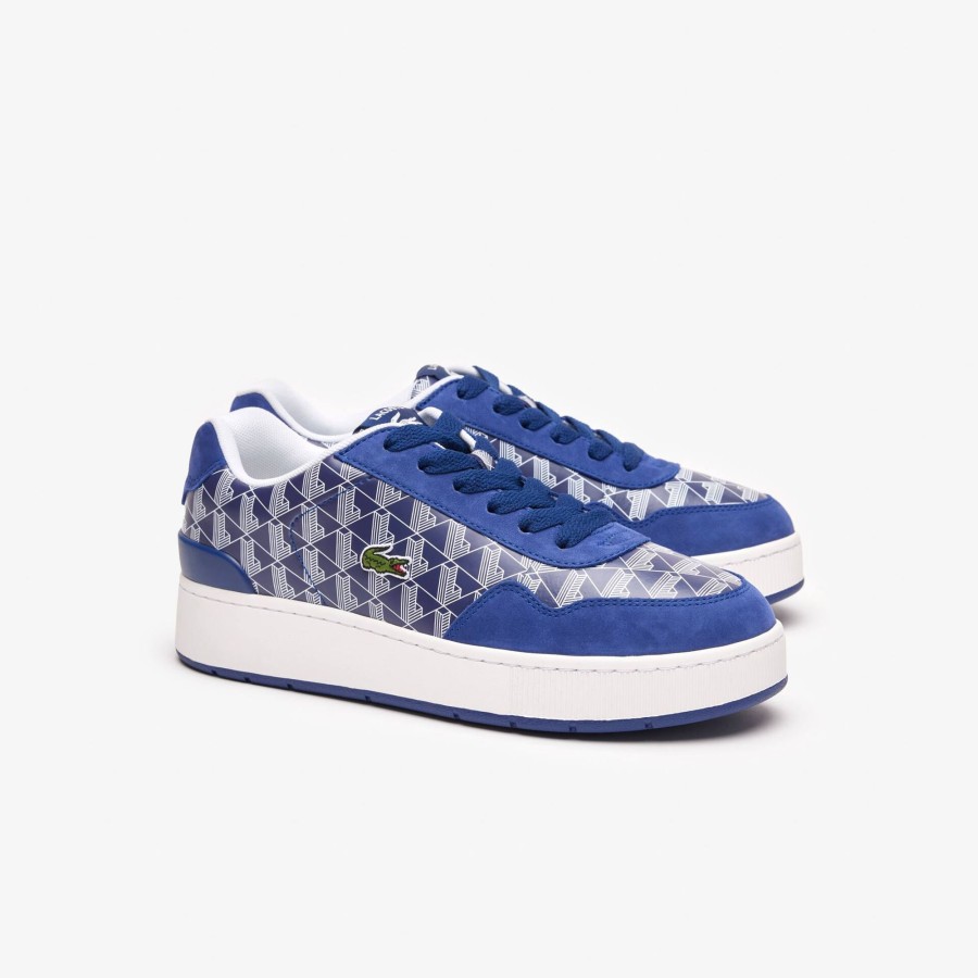 Men Lacoste Sneakers | Men'S Ace Clip Leather Monogram Trainers Navy & White