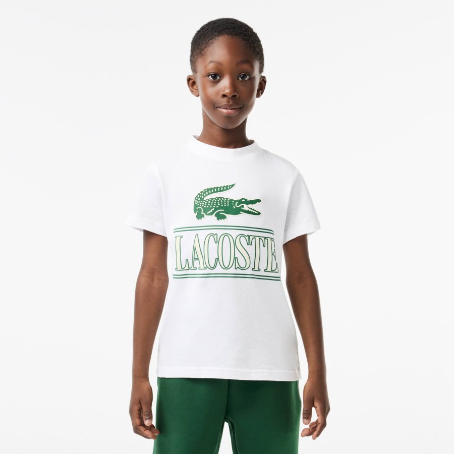 Kids Lacoste Boy Clothing | Logo Print Cotton Jersey T-Shirt White 001