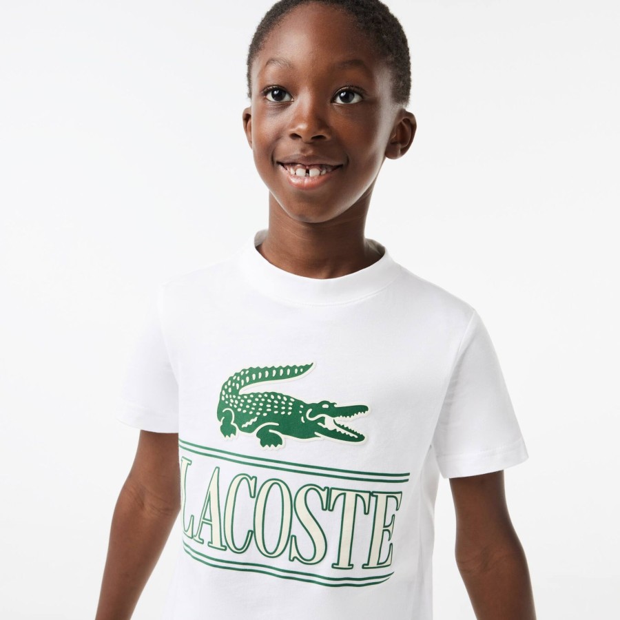 Kids Lacoste Boy Clothing | Logo Print Cotton Jersey T-Shirt White 001