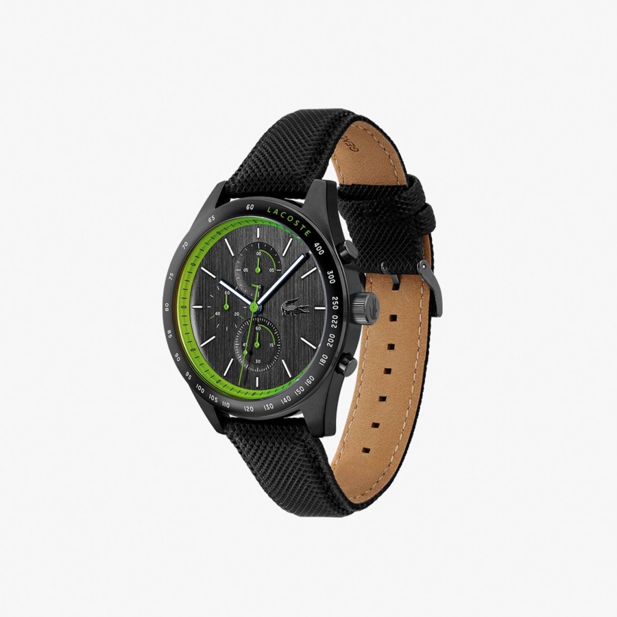 Men Lacoste Watches | Apext Chronograph Leather Watch Black