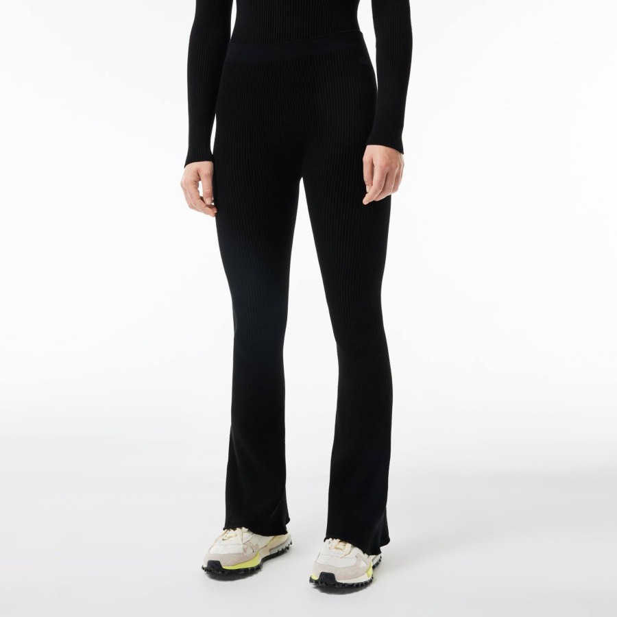 Women Lacoste Sport Clothing | Seamless Ribbed Knit Flared Leggings Black 031