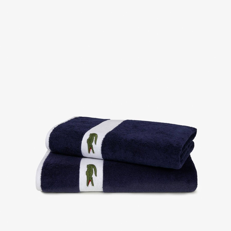 Women Lacoste Home Textile | Contrast Band Cotton L Casual Towel Navy B02