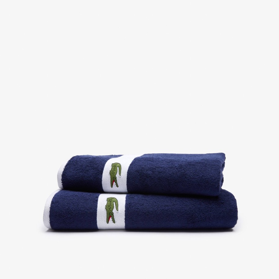 Women Lacoste Home Textile | Contrast Band Cotton L Casual Towel Navy B02