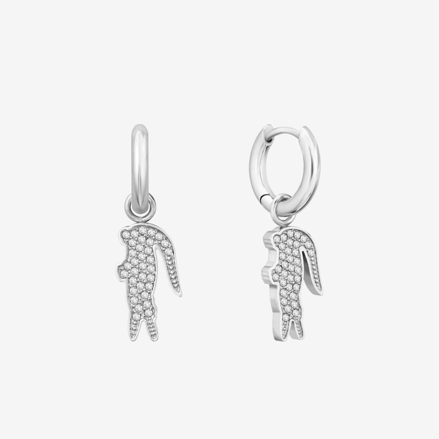 Women Lacoste Jewellery | Crocodile Earrings Silver And Crystals 042