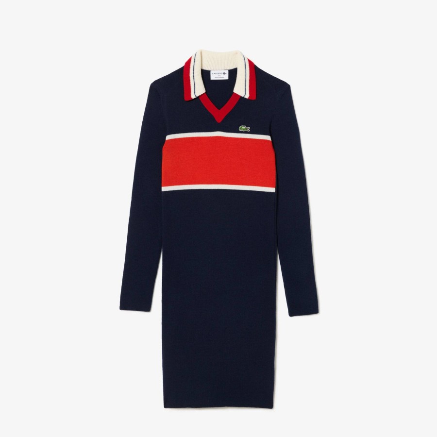 Women Lacoste Dresses & Skirts | French Made Contrast Polo Dress Navy Blue / Orange / White Npi