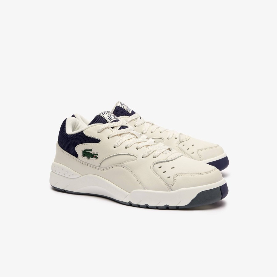 Men Lacoste Sneakers | Men'S Aceline 96 Leather Trainers Off White & Navy