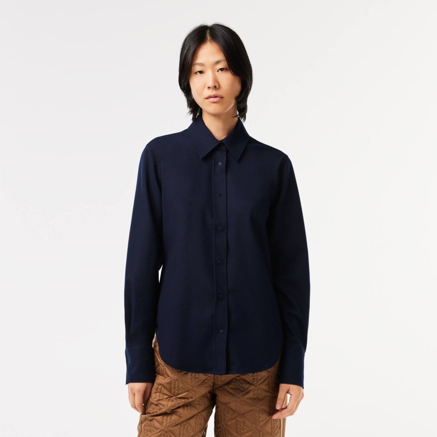 Women Lacoste Shirts & Tops | Slim Fit Flannel Shirt Navy Blue 166