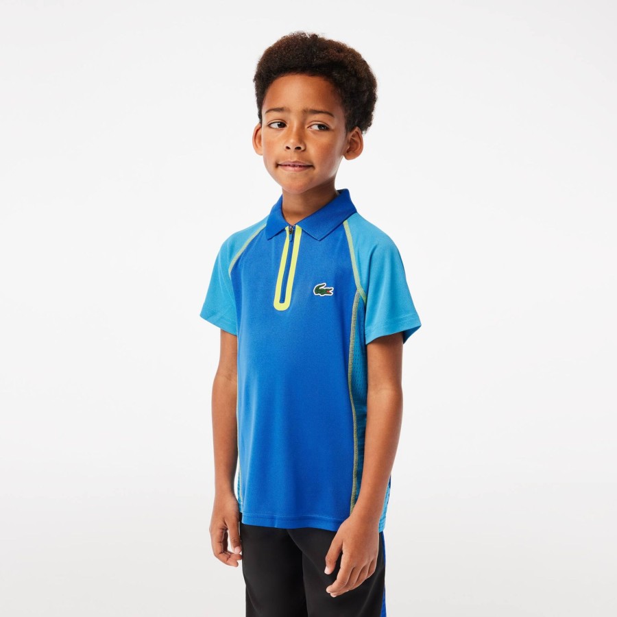 Kids Lacoste Boy Clothing | Boys' Lacoste Tennis Polo Shirt In Ultra-Dry Recycled Polyester Blue / Yellow Aw9