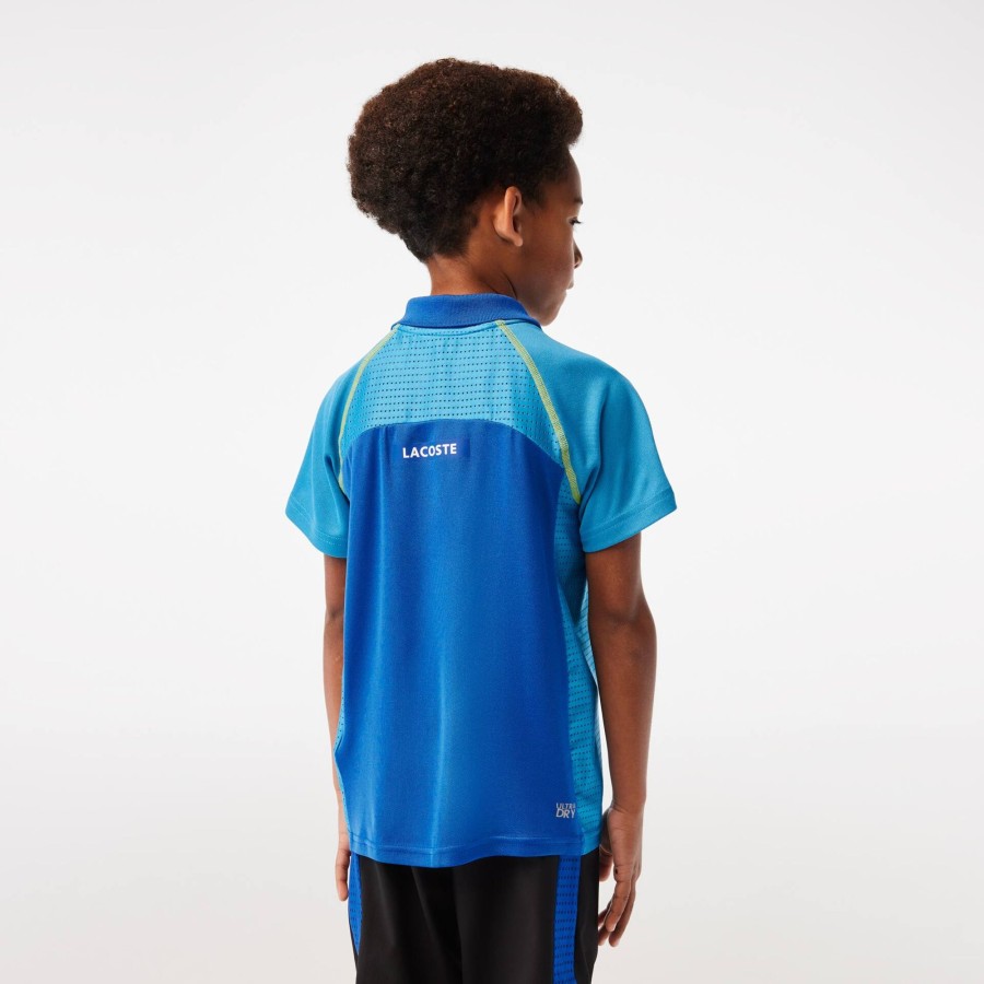 Kids Lacoste Boy Clothing | Boys' Lacoste Tennis Polo Shirt In Ultra-Dry Recycled Polyester Blue / Yellow Aw9