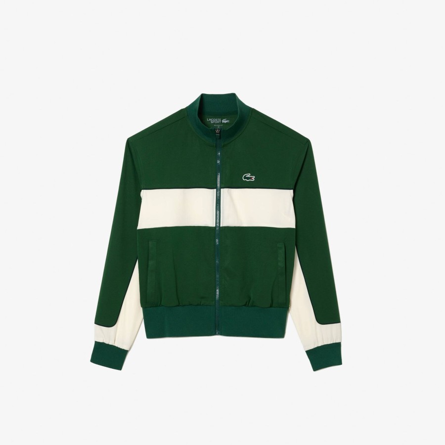 Women Lacoste Sport Clothing | Ultra-Dry Colourblock Stretch Tennis Jacket Green / White Pqk