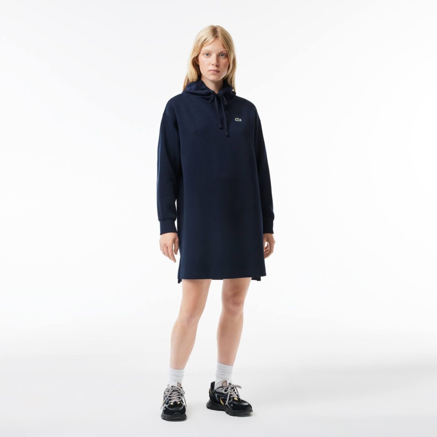 Women Lacoste Dresses & Skirts | Double Sided Pique Hoodie Dress Navy Blue 166