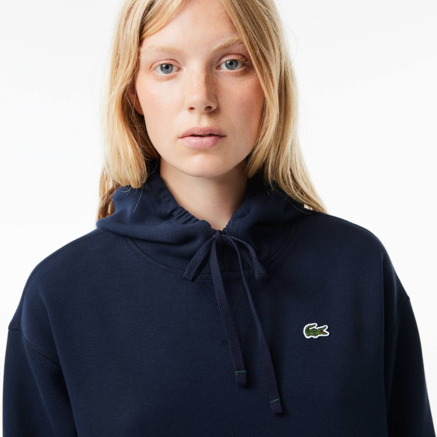 Women Lacoste Dresses & Skirts | Double Sided Pique Hoodie Dress Navy Blue 166